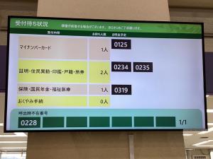 番号案内表示モニターに受付待ち状況が表示されている様子